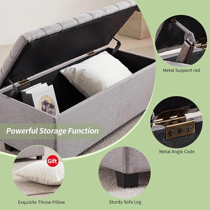 Ottoman with Storage 38 inches, Furniture End of Bed Storage Benches, Long - Image 3