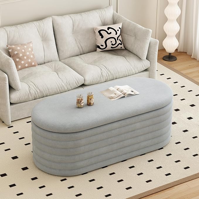 Storage Ottoman Bench, Upholstered Fabric Storages Benches End of Bed Stool by Cleanthewayyouwant