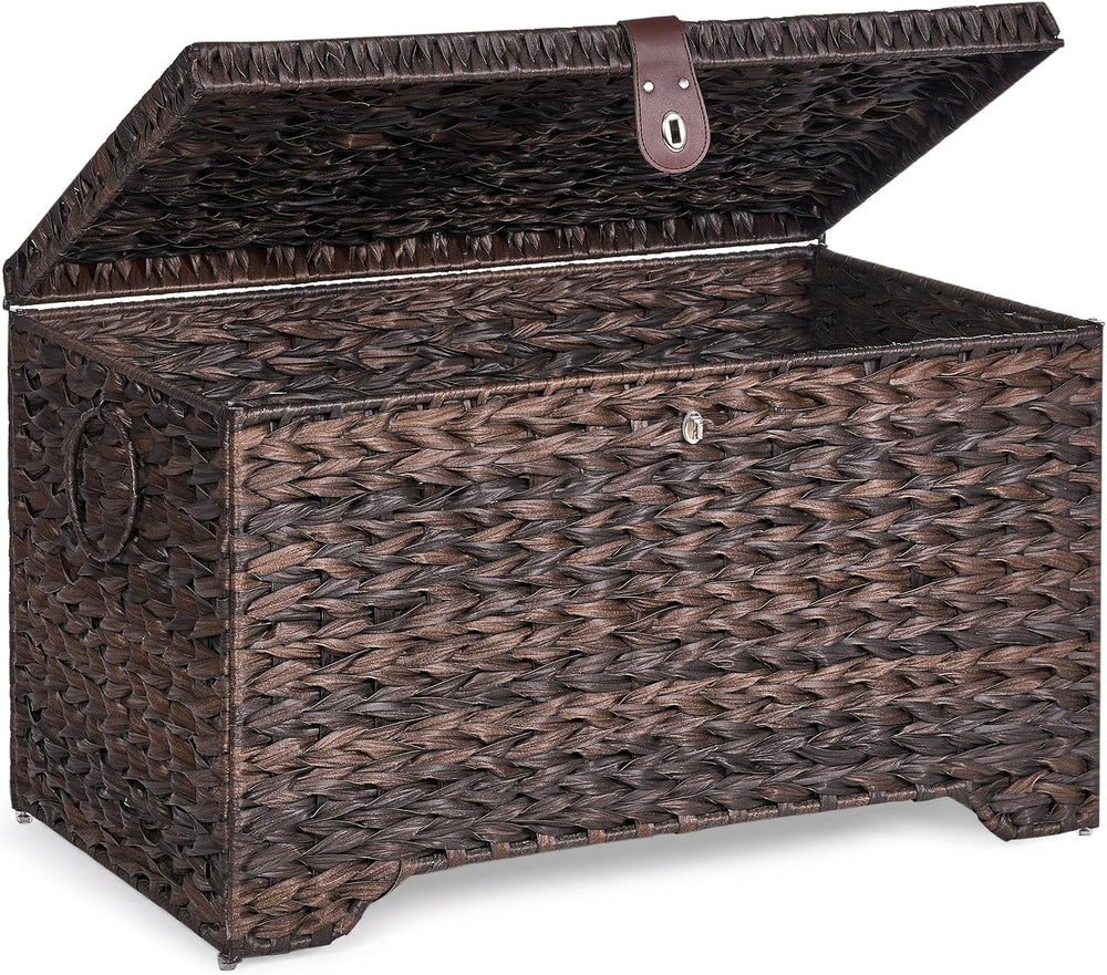 165L Handwoven Wicker Storage Basket with Lid, Large Storage Trunk