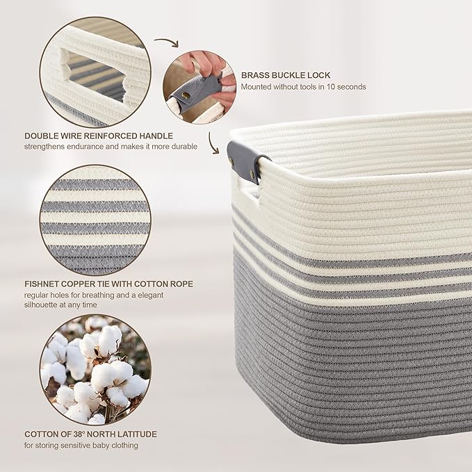 60L Large Laundry Basket with Leather Handles - Image 5