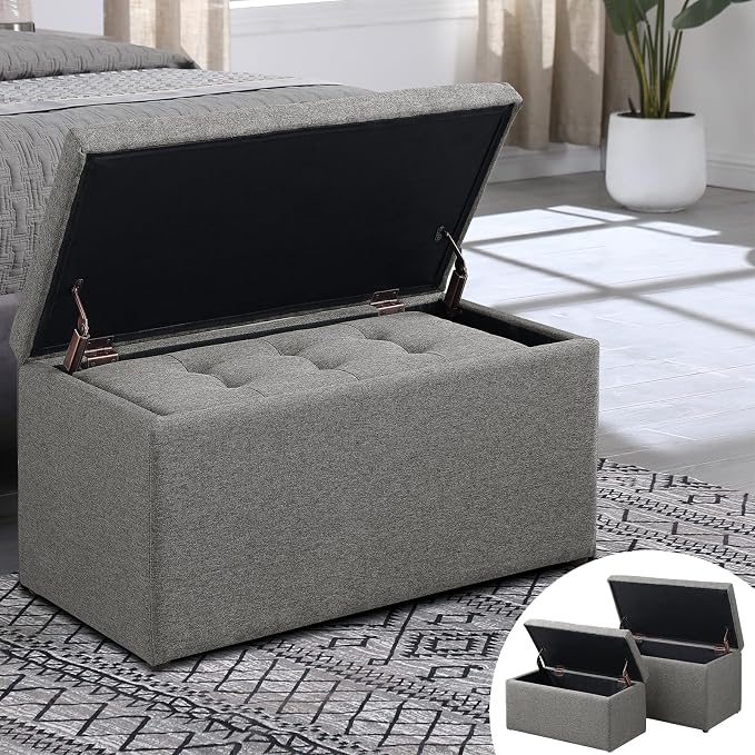 Storage Ottoman Bench with 2.56-inch Thick Seat, 31.5 inch Nesting Ottoman Set by TASSULLO