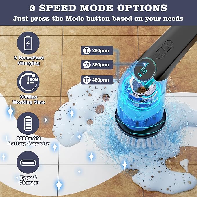 YKYI Electric Spin Scrubber, Cordless Electric Cleaning Brush, Power Scrubber - Image 5