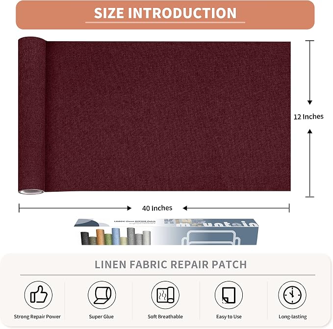 Fine Linen Fabric Patches, Self-Adhesive, Extra Large 12x40 Inch, - Image 2