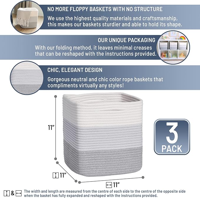 NaturalCozy Storage Cubes 11 Inch Cotton Rope Woven Baskets - Image 2