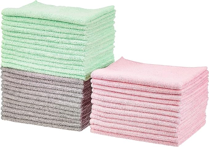 Amazon Basics Microfiber Cleaning Cloths, Non-Abrasive, Reusable and Washable by AmazonBasics