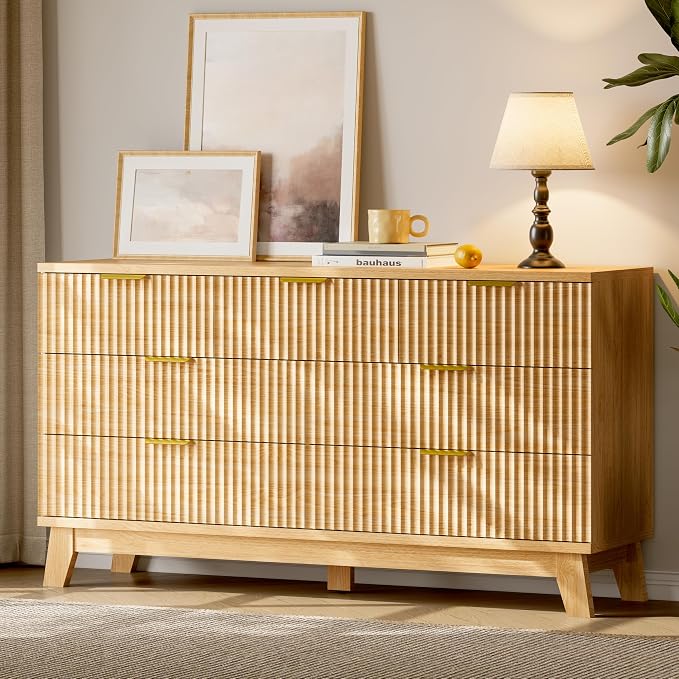 Fluted Dresser with 7 Drawers, Wooden Dresser TV Stand, Wood Closet Clothes - Image 3