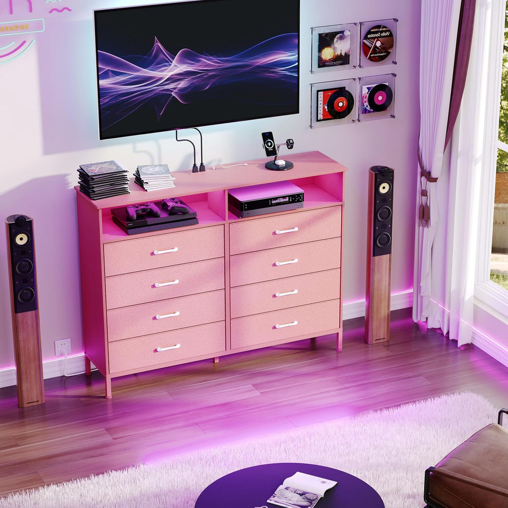 Dresser for Bedroom Pink Bedroom LED Dresser 8 Fabric Drawers Dressers