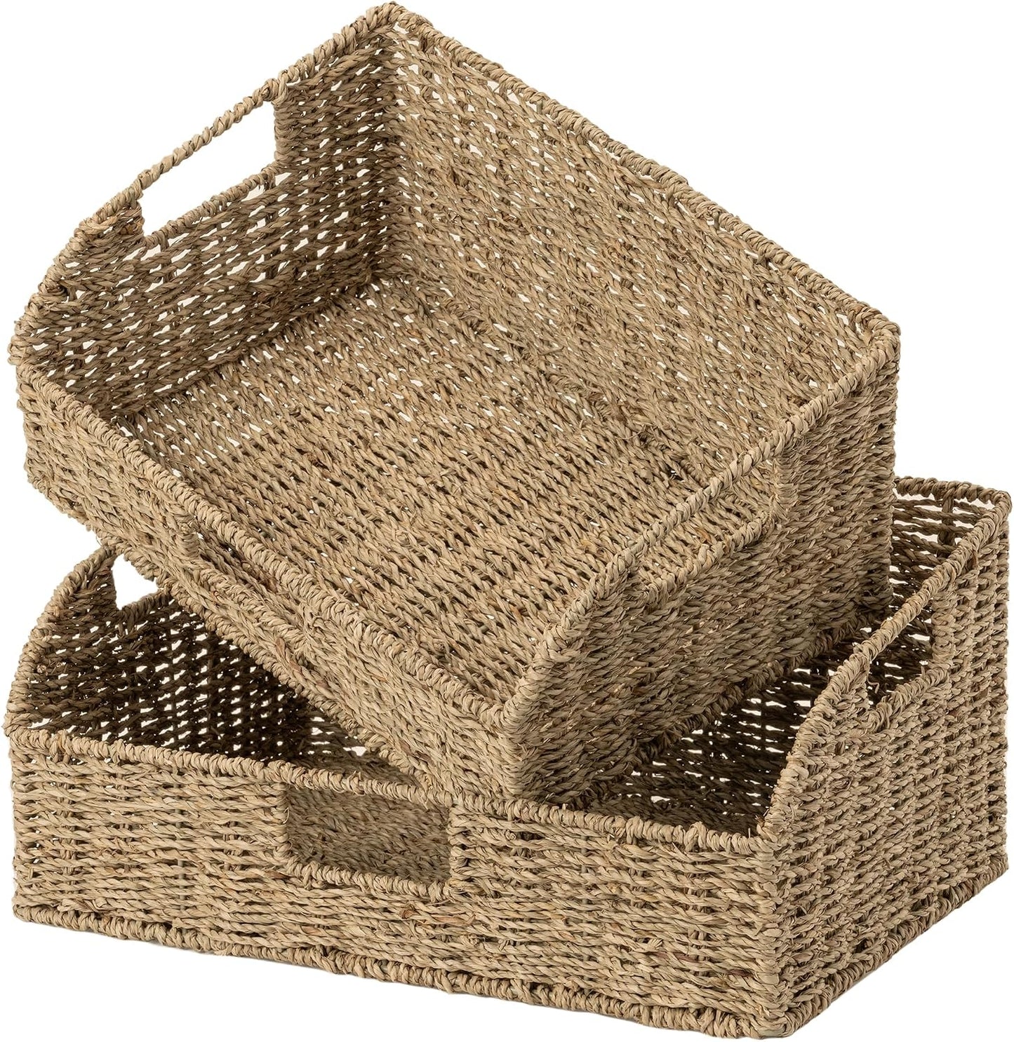 StorageWorks Pantry Baskets for Organizing, Seagrass Storage Baskets,2-Pack | Large Seagrass Baskets, Wicker Storage Baskets for Shelves,Pantry Organizers and Storage,Handwoven Wicker Baskets for Storage