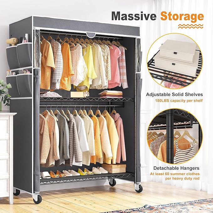 Raybee Clothes Rack with Cover, Portable with Wheels and Adjustable Feets - Image 8