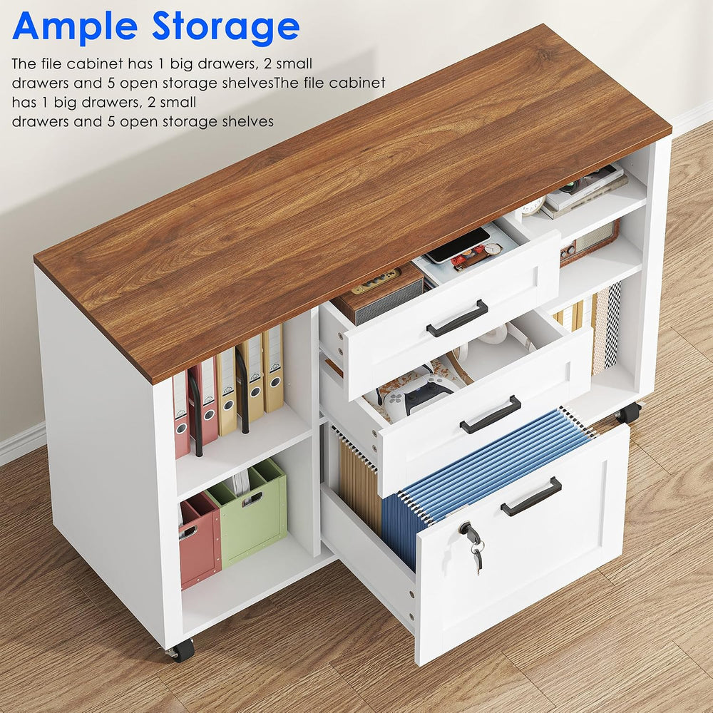 kepptory 3 Drawer Wood Mobile Large lateral File Cabinet with Lock, Lockable ...