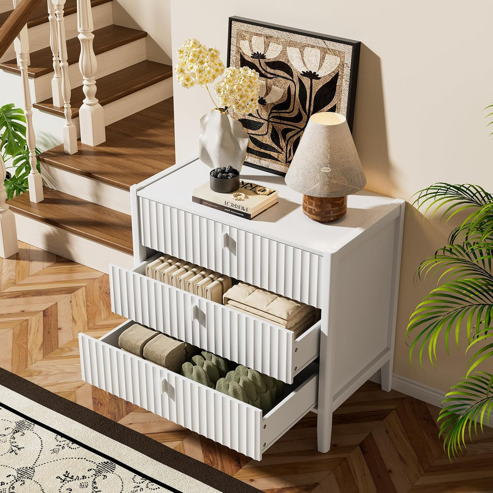 Furniway 31.5" Wide White 3 Drawer Dresser for Bedroom, Modern Chest of ...