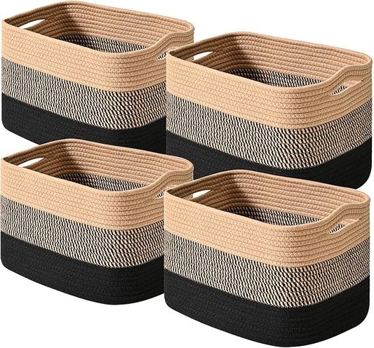 Storage Baskets for Shelves Organizing, Woven Cotton Rope Baskets for Storage by ICERZCZ