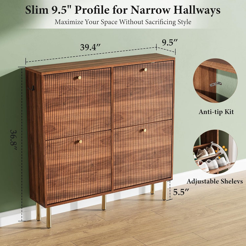Nicetree Shoe Storage Cabinet for Entryway - 4 Flip Drawers Shoe Cabinet with...
