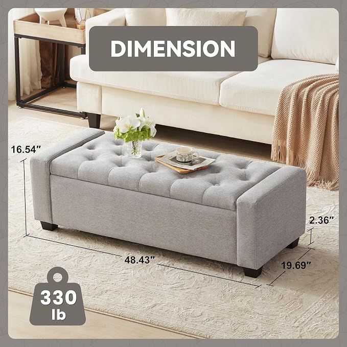 48" Ottoman with Storage, Large Storage Ottoman Bench