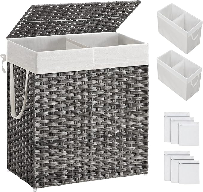 SONGMICS Laundry Hamper with Lid, 110L Clothes Hamper with 2 Removable Liner by SONGMICSbySONGMICSHOME