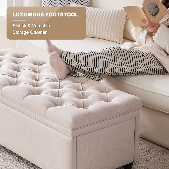 50" Storage Ottoman Bench, Tufted Ottoman - Image 5