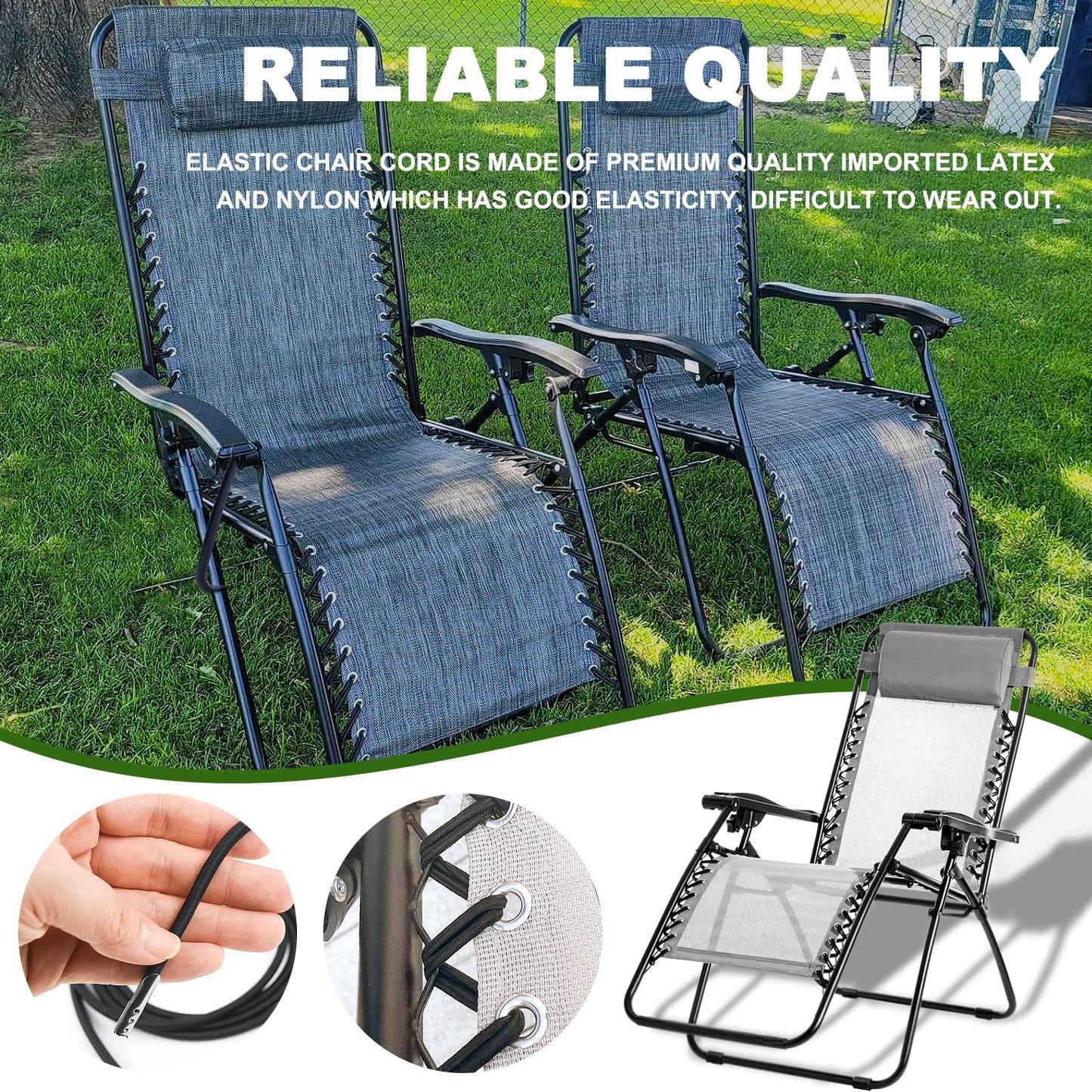 12 Cords Zero Gravity Chair Replacement Cord, Antigravity Chair Replacement,Universal Repair Cord Kit for Repairing Zero Gravity Chair(Black)