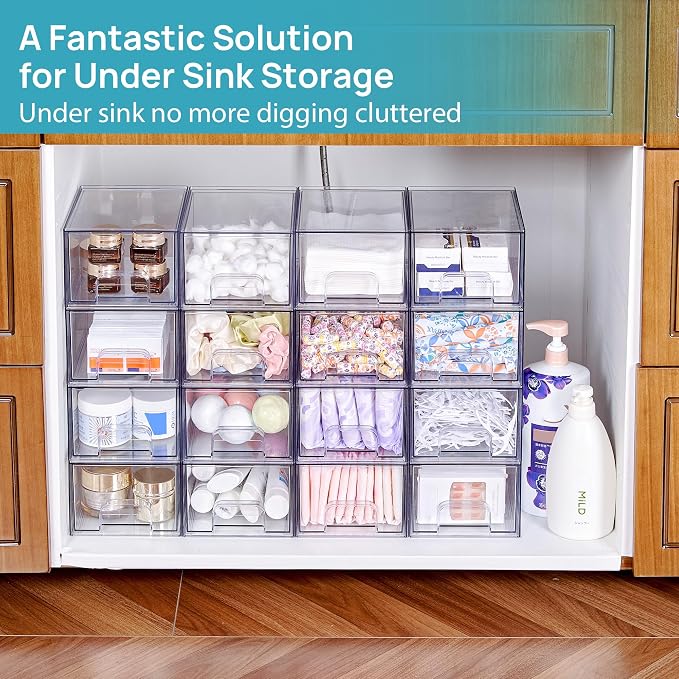 Vtopmart 8 Pack Clear Small Stackable Storage Drawers, Acrylic Bathroom Makeup - Image 4