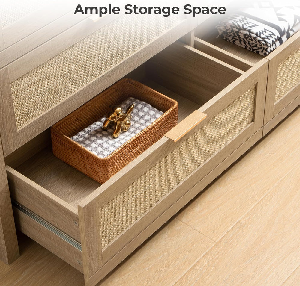 SICOTAS 7 Drawer Rattan Dresser for Bedroom, 57" Wide Dresser