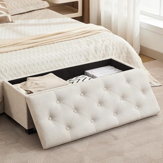 43’’ Storage Ottoman Bench, Linen Entryway Benches Load up to 660 Lb, Modern - Image 8