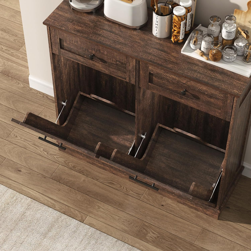 13 Gallon Double Tilt-Out Trash Can Cabinet, Farmhouse Hidden Garbage Wooden ...