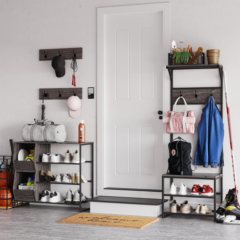 RiverRidge Afton Shoe Storage Organizer, Black Frame + Weathered Woodgrain