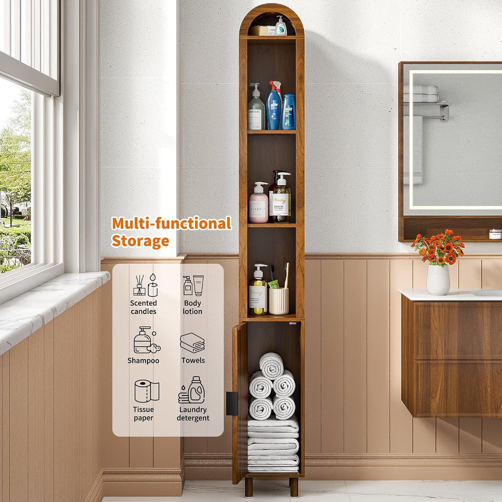 Narrow Bathroom Storage Cabinet, Tall Arched Small Wood Cabinet, Slim