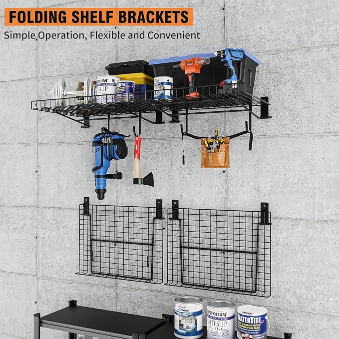 6 Pack Foldable Wall Shelf, Wall Mounted Garage Storage Shelves, Heavy Duty - Image 2