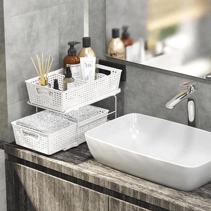 Simple Houseware 2 Tier Bathroom Organizer Tray Pull-Out Sliding - Image 6