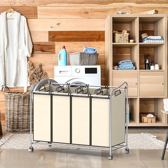 Simple Houseware 4-Bag Heavy Duty Rolling Laundry Sorter Cart