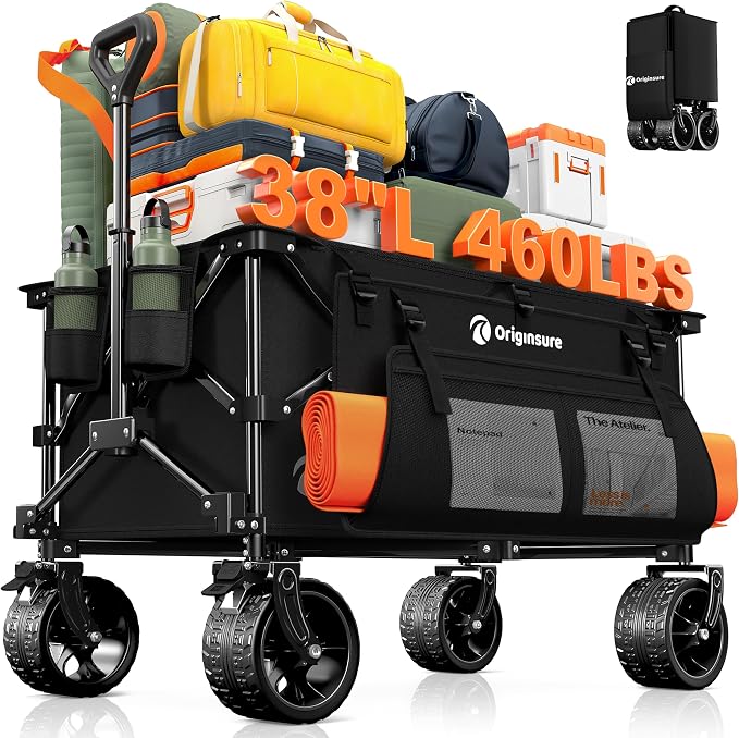 38"L Collapsible Wagon Cart Foldable, 460lbs Weight Capacity 220L Heavy Duty by Unknown