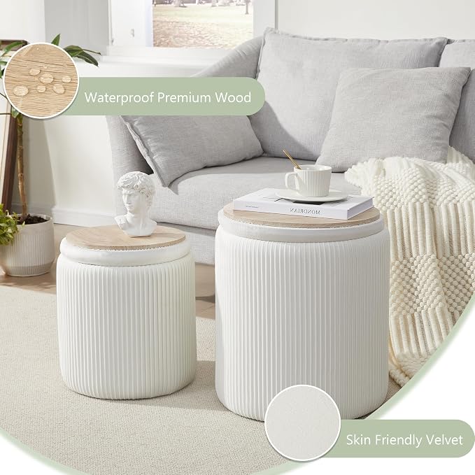 Round Ottoman with Storage Set of 2, Vanity Stool with Storage - Image 6