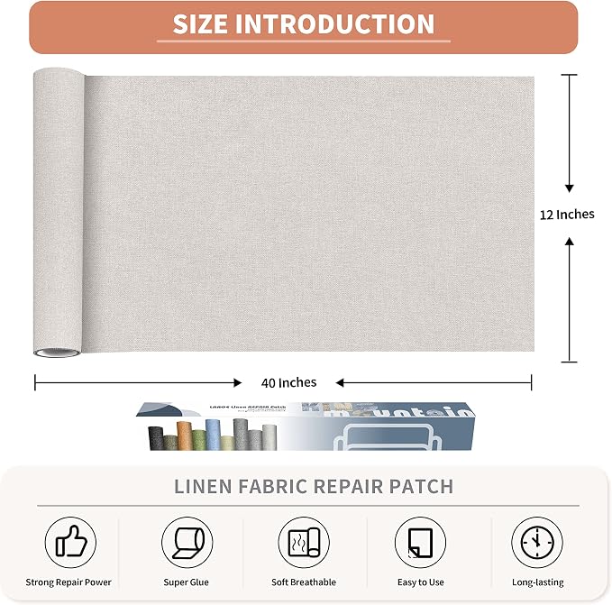 Fine Linen Fabric Patches, Self-Adhesive, Extra Large 12x40 Inch, - Image 2