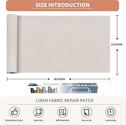 Fine Linen Fabric Patches, Self-Adhesive, Extra Large 12x40 Inch, - Image 2
