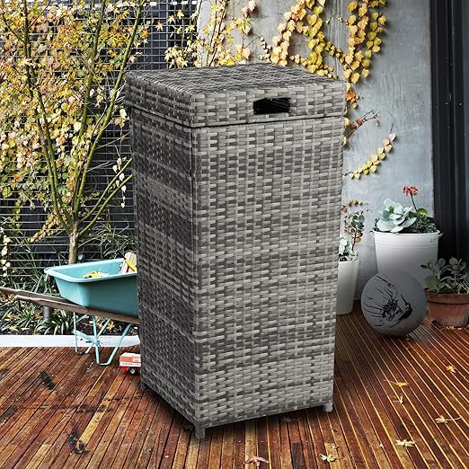 VINGLI Wicker Patio Trash Can, 27 Gallon Rattan Trash Can - Image 6