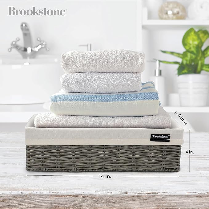 Brookstone Wicker Shelf Storage Basket Decorative Shelf Bin, bathroom - Image 4