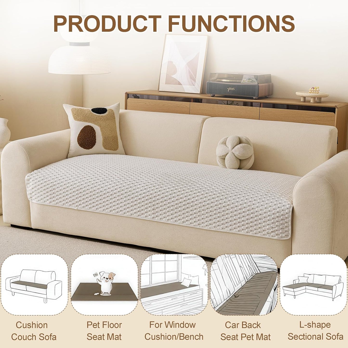 Waterproof Couch Covers for Dogs, Non Slip Sofa Covers Washable, Soft Plush Couch Protector for 3 Cushion, Furniture Slipcovers for Sectional, Pet Dog Bed Cover (Cream,35"x 71")