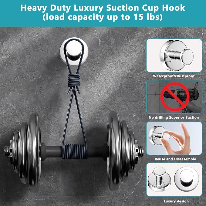 Suction Cup Hooks for Shower, Removable No Drill Towel Hooks, Upgraded 15 lbs - Image 3