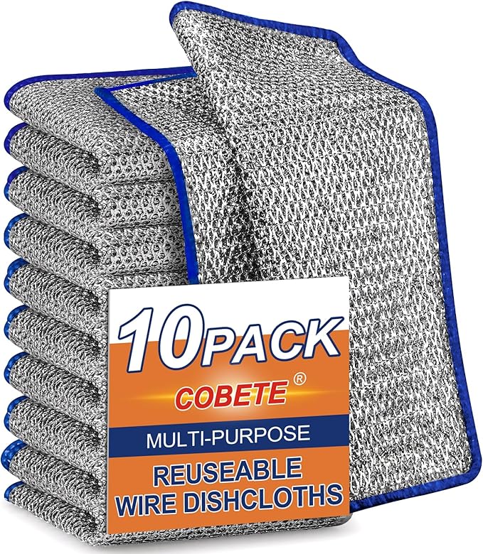 COBETE Non Scratch Wire Dishcloth, Double-Layer Wire Dishwashing Rags by COBETE
