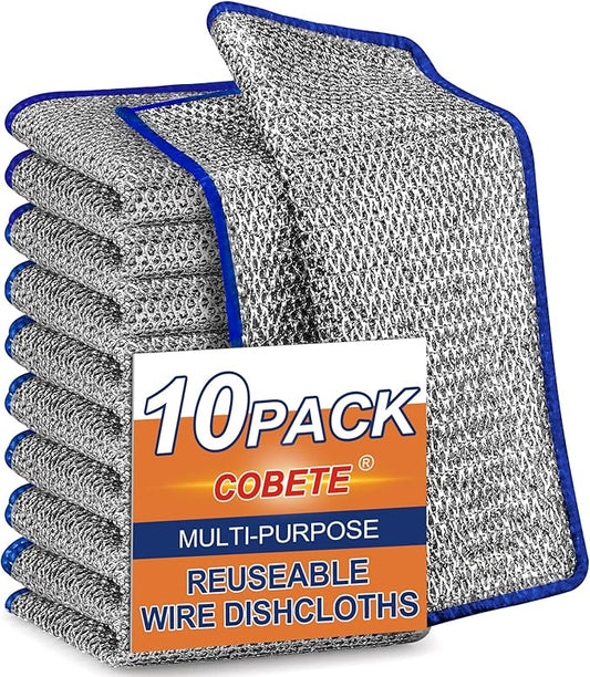COBETE Non Scratch Wire Dishcloth, Double-Layer Wire Dishwashing Rags by COBETE