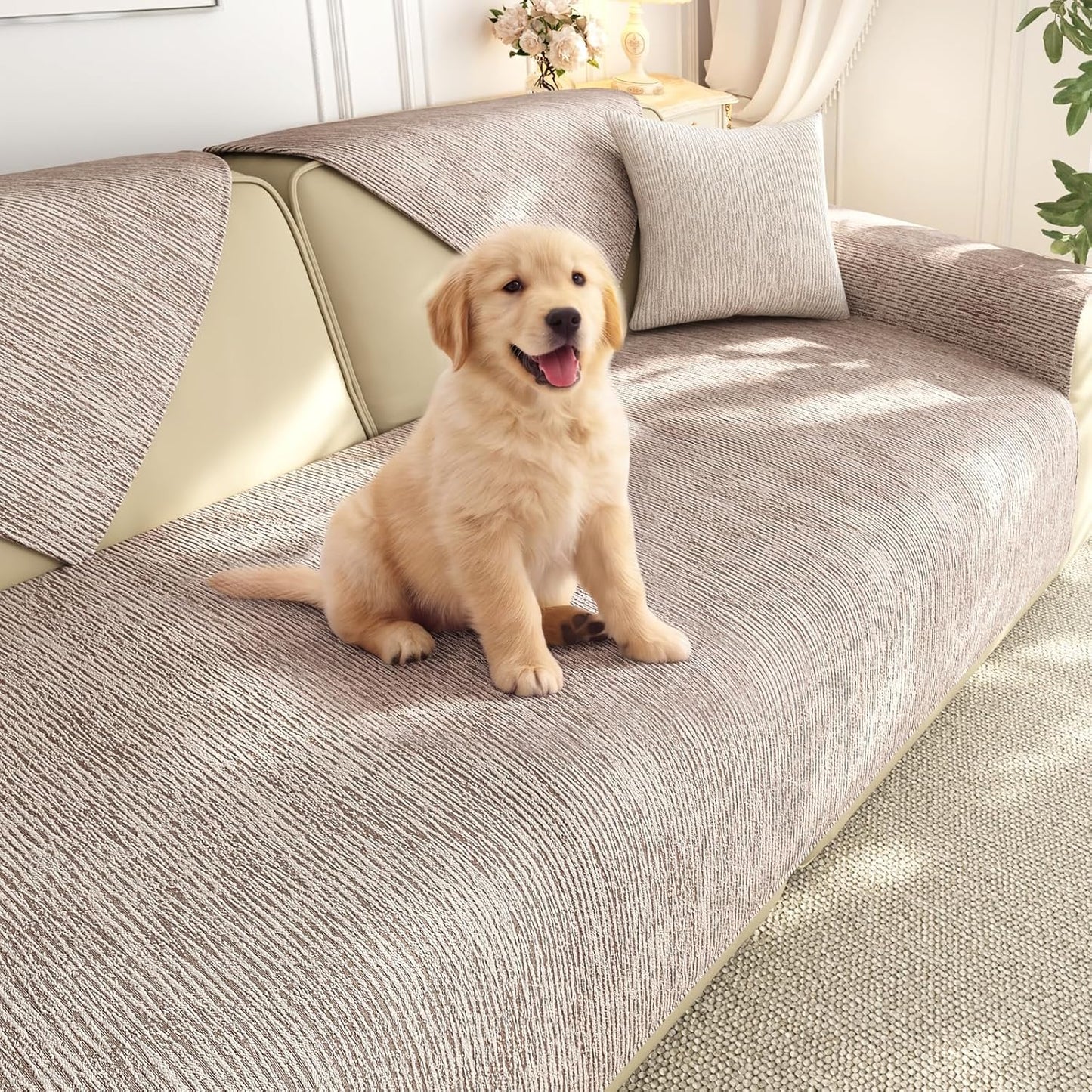 Couch Cover for Sectional Sofa, Pet Friendly Furniture Protector for Furry Pets, Washable Non-Slip Slipcover (Coffee,1pc/27×27")