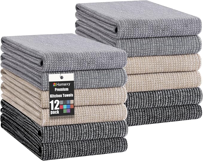 Homaxy Premium Kitchen Towels, Large Cotton Kitchen Hand Towels, Flat and Terry by Homaxy