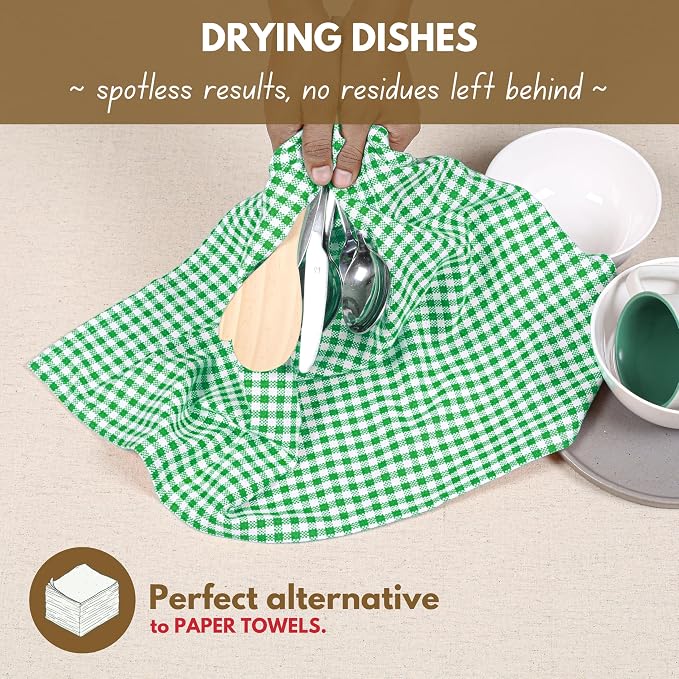 Native Fab Kitchen Dish Towels 16x26 inches Set of 4 Gingham Mini Check- 100% - Image 3