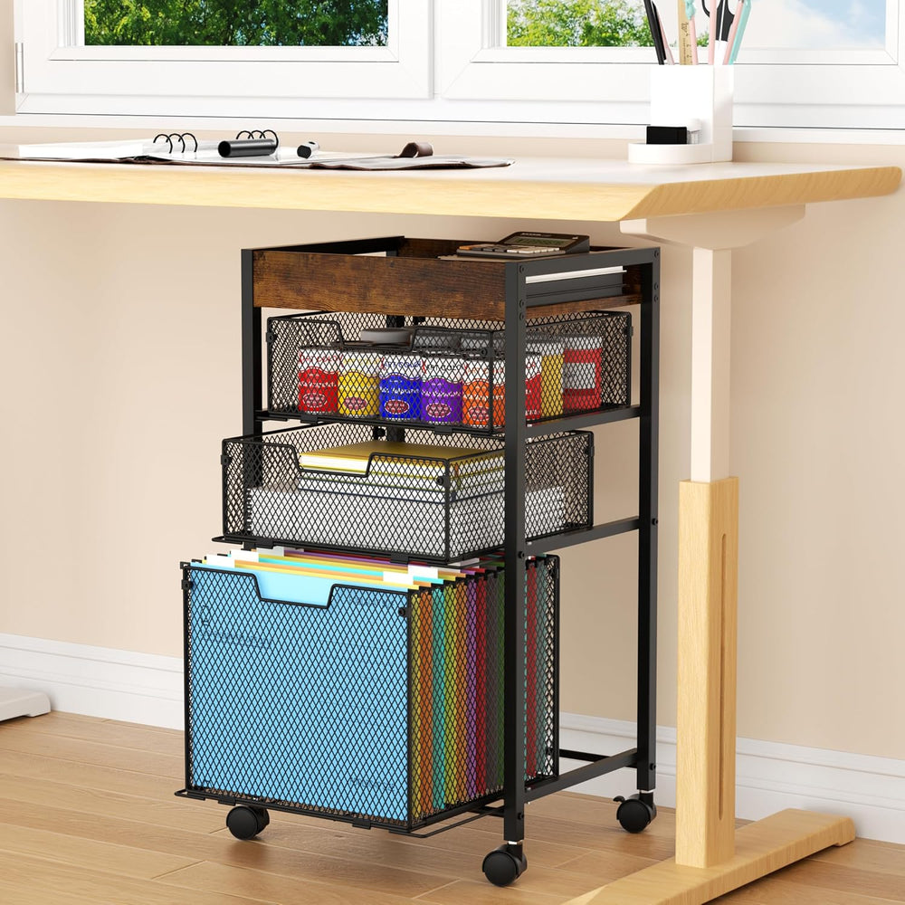 SWTYMIKI Rolling File Cart with Drawers - 4 Tier Under Desk Storage Craft Rol...