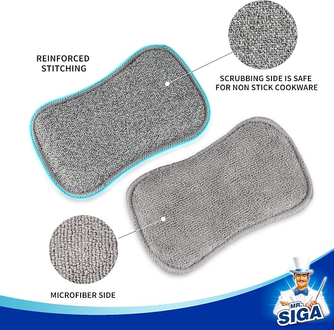 MR.SIGA Dual-Sided Scrub Sponges, Long lasting, Reusable Dishwashing Sponges - Image 5