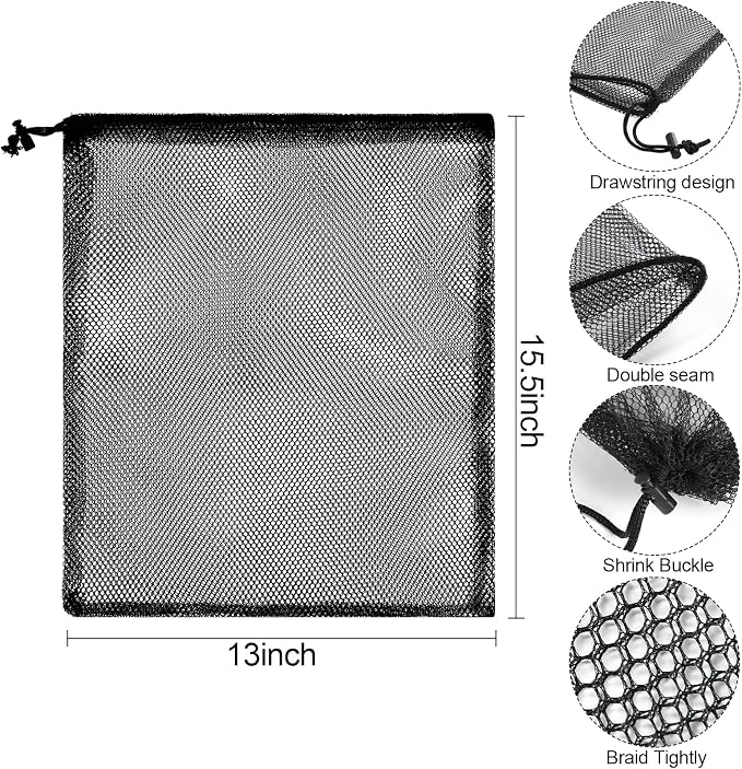 13"X15.5" 6Pcs Mesh Laundry Drawstring Bag Nylon Drawstring Gym Bag - Image 3