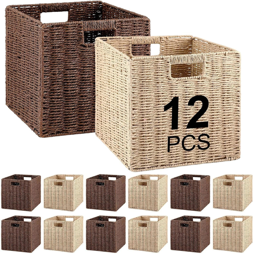 Vesici 12 Pcs Wicker Baskets for Organizing Wicker Storage Cube Storage Beige...