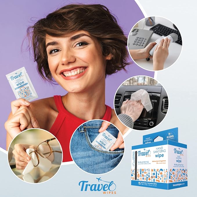 Hand Sanitizing Travel Wipes – 15ct Individually Wrapped | Fresh Citrus Scent - Image 5