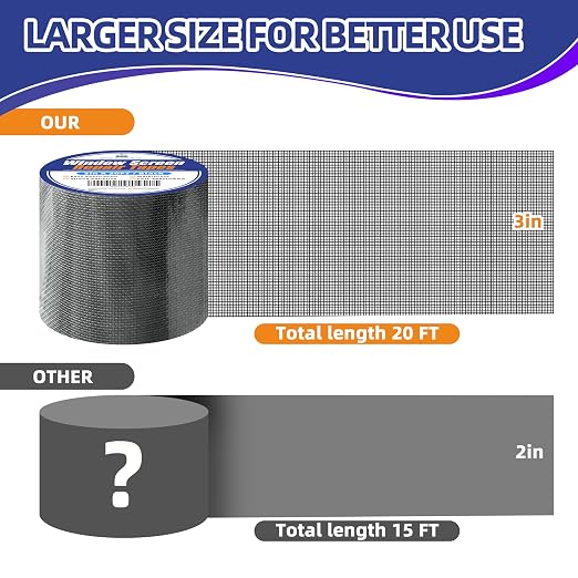 KING MOUNTAIN Black Window Screen Repair Tape, 3inX20FT Heavy Duty Screen - Image 2
