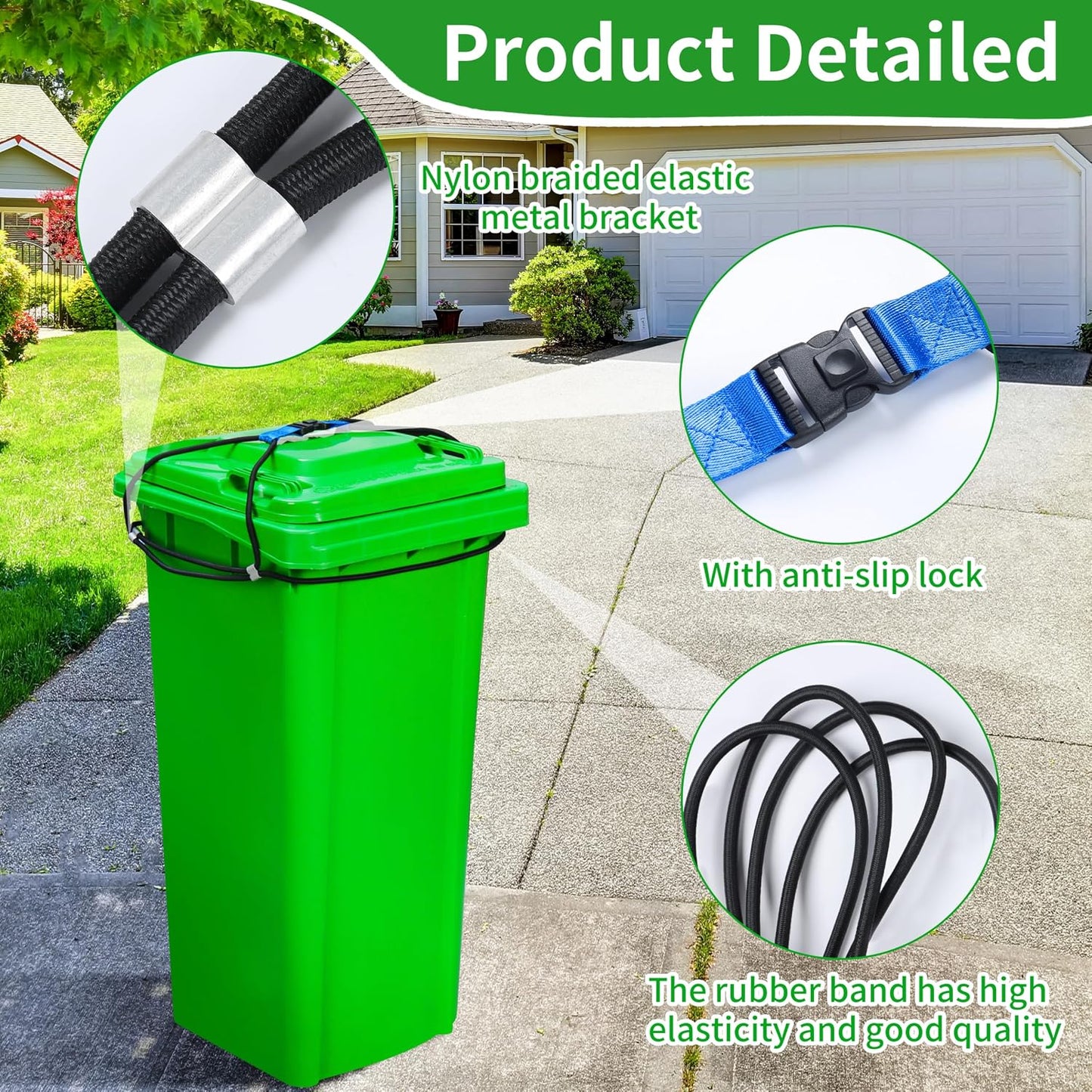 Trash Can Locks for Animals - 2PCS Garbage Can Lid Locks with Heavy Duty Bungee for Raccoons Proof,Bears Proof and Wind-Resistant for 30-45 Gallon Cans